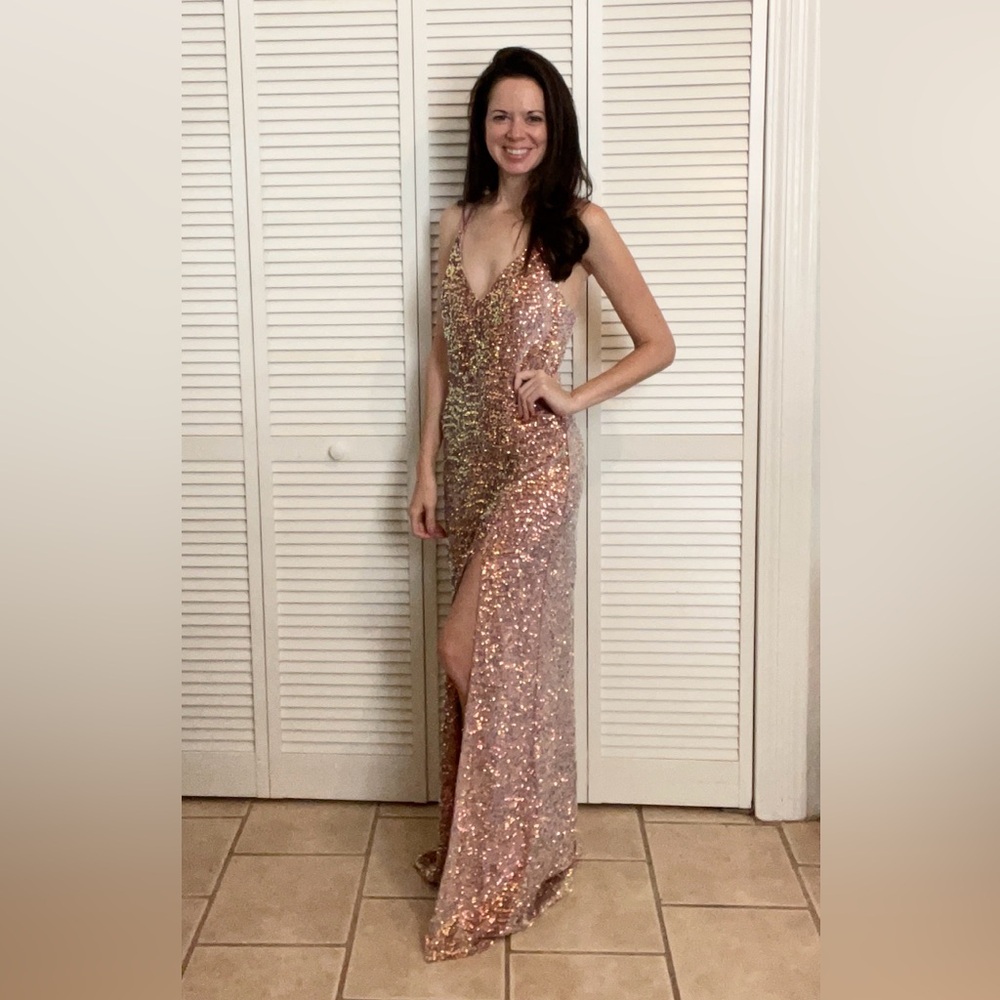 Mauve/Pink Sequin & Velvet Floor-Length Gown - image 1